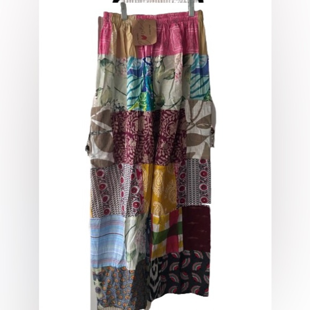 NWT Cotton Patchwork Harem Yoga Pants Ashley Taylor Boho Hippy Cottage Small XS